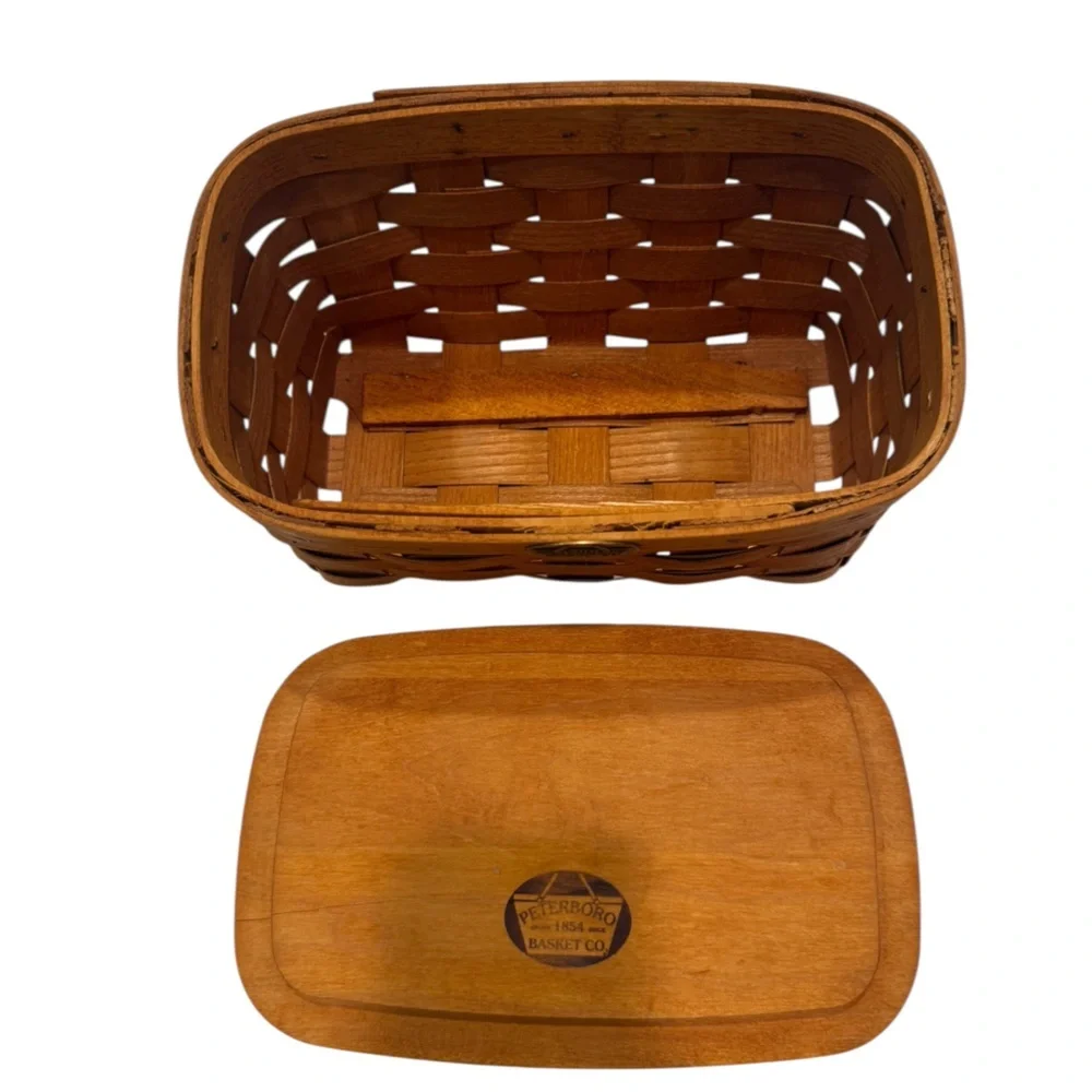 Peterboro Basket Co Rectangular Basket Woven Storage ASH with Lid USA